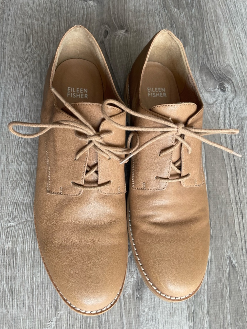 Eileen Fisher Neutral Tan / Camel Leather Oxfords Derby Shoes Classic - Size 9.5